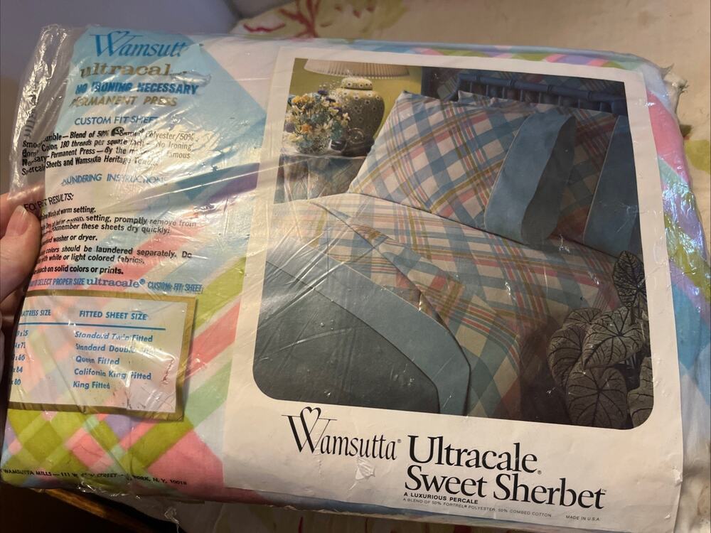 Vintage Wamsutta Ultracale King Flat Sheet Pastel Sweet Sherbet New